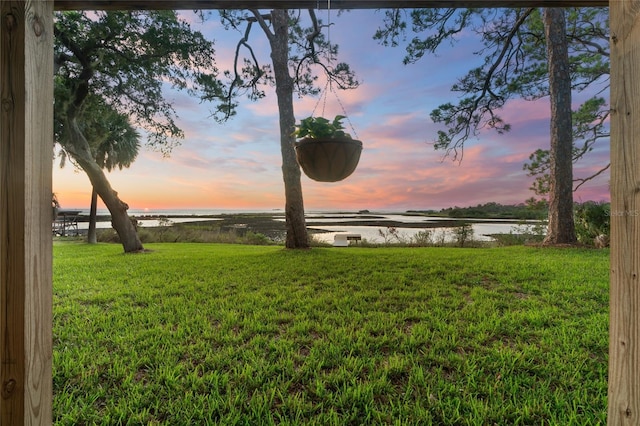 yard at dusk with a water view