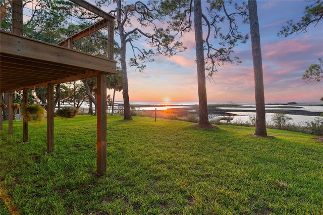 yard at dusk with a water view