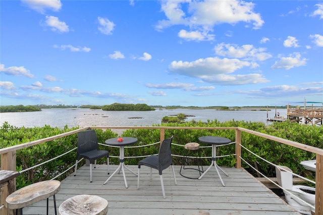 wooden deck with a water view