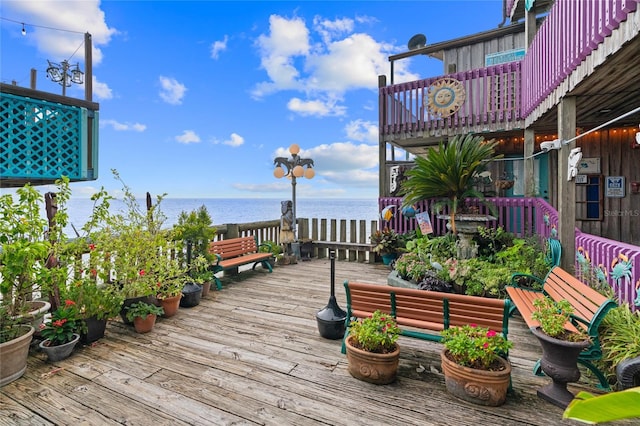 deck with a water view