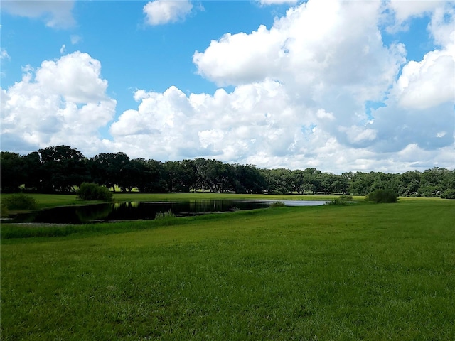 view of home's community featuring a lawn and a water view