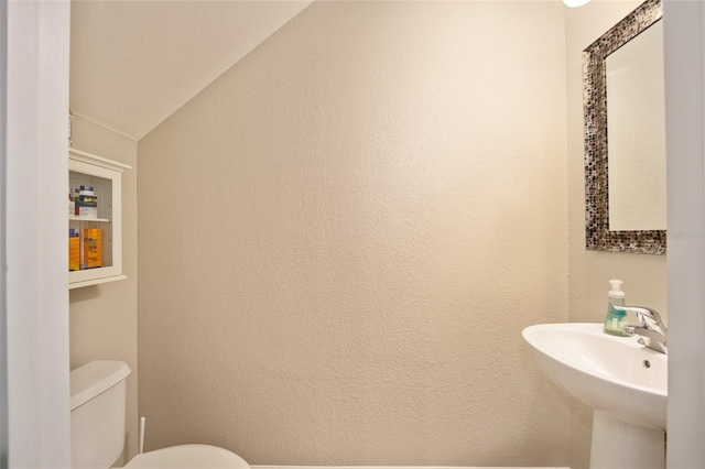 bathroom featuring toilet and vaulted ceiling