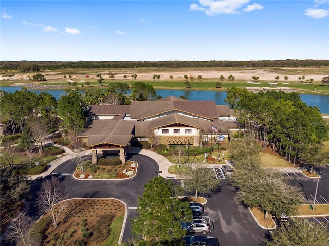 aerial view featuring a rural view and a water view