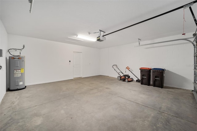 garage with water heater and a garage door opener