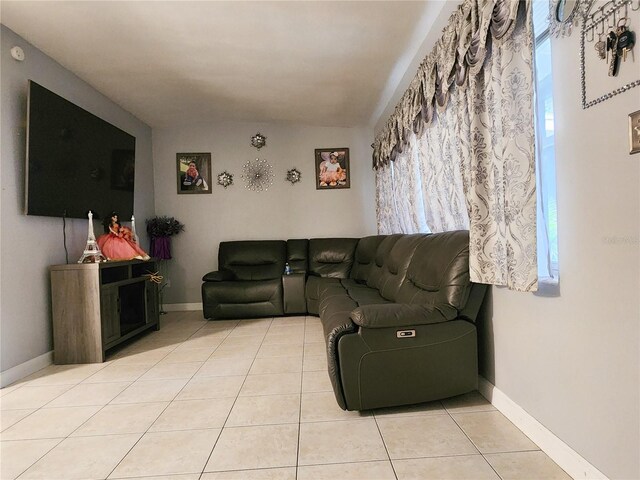 living room featuring light tile patterned floors