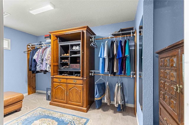 spacious closet with light colored carpet