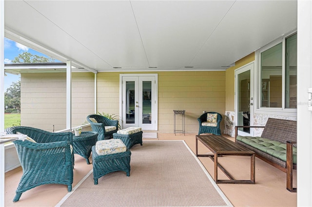 view of patio / terrace featuring outdoor lounge area and french doors