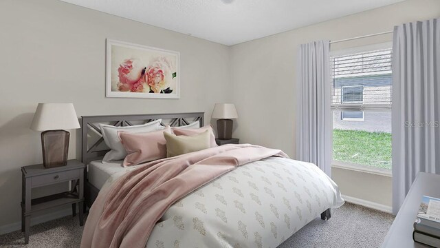 bedroom featuring multiple windows and carpet flooring