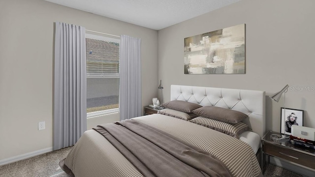 bedroom featuring carpet flooring and a textured ceiling