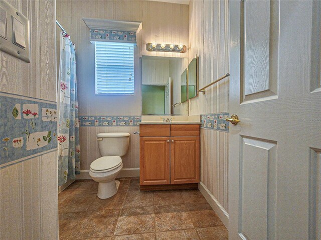 bathroom featuring vanity, toilet, and a shower with curtain