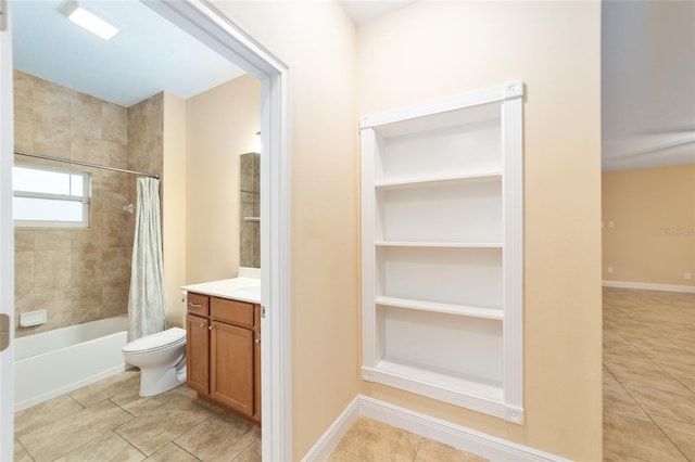 full bathroom with vanity, toilet, and shower / bath combo