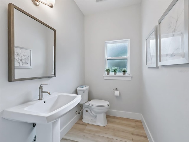 bathroom featuring wood-type flooring and toilet