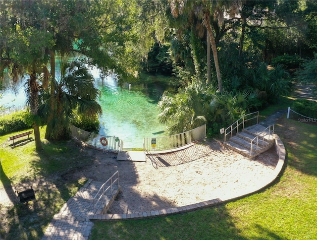 view of yard with a water view