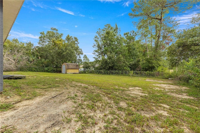 view of yard with a storage shed