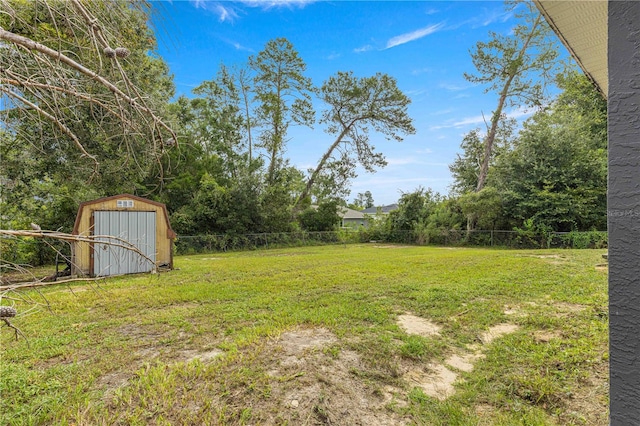 view of yard featuring a storage unit