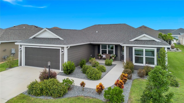 ranch-style home with a front lawn