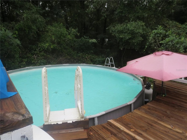 view of pool featuring a wooden deck