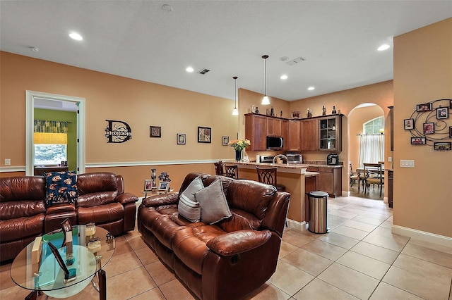 view of tiled living room