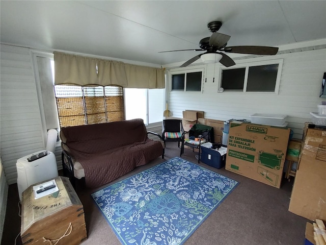 living room with ceiling fan