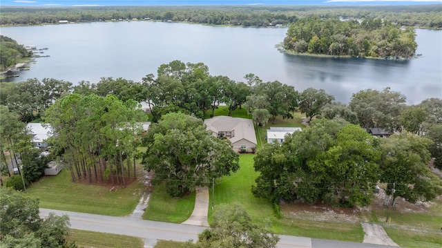 aerial view featuring a water view