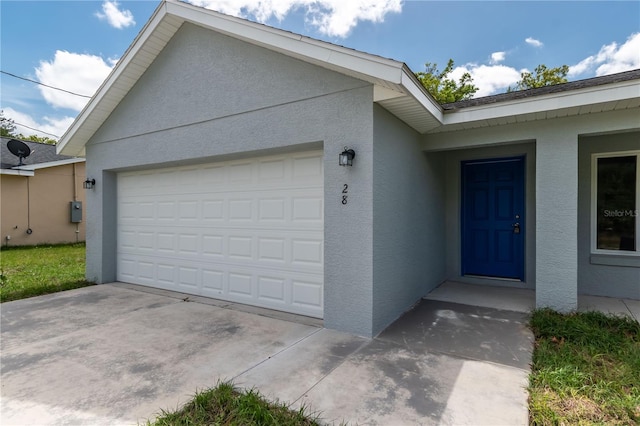 exterior space with a garage