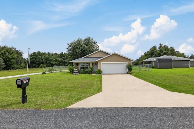 view of front facade featuring a front lawn and a garage