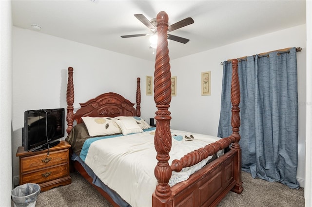 bedroom featuring ceiling fan and carpet floors