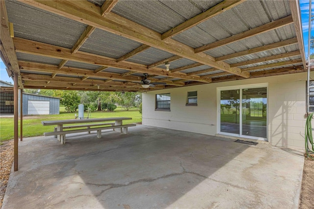 view of patio / terrace featuring ceiling fan