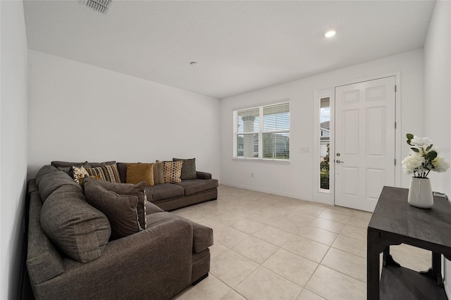 living room featuring light tile patterned floors