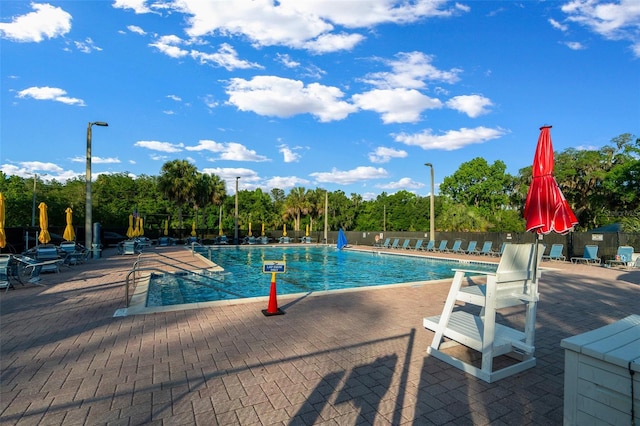 view of pool featuring a patio area