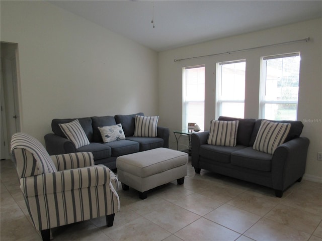 living room with light tile patterned floors