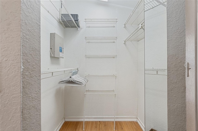 walk in closet featuring hardwood / wood-style flooring