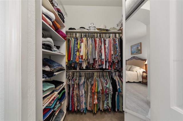 walk in closet with carpet flooring