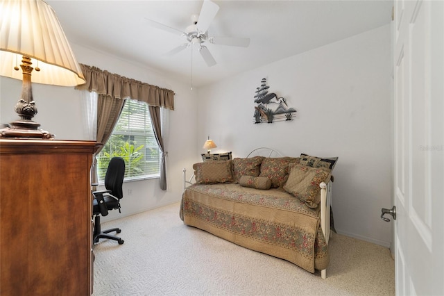 home office featuring ceiling fan and carpet floors