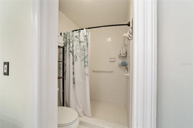 full bath featuring toilet and a shower stall