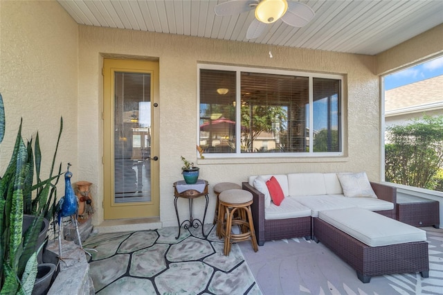 view of patio / terrace with ceiling fan and outdoor lounge area