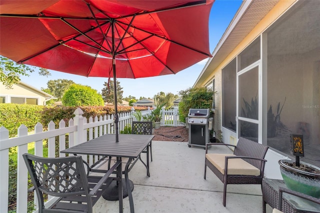 view of patio / terrace featuring a grill