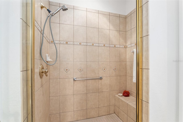 bathroom featuring a shower with door