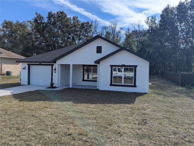 ranch-style house with a front lawn and a garage