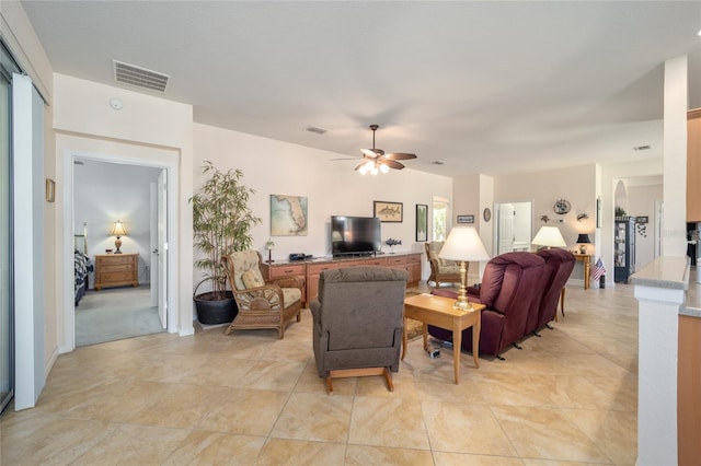 living room with ceiling fan