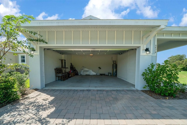 garage featuring electric water heater