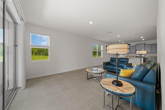 view of tiled living room