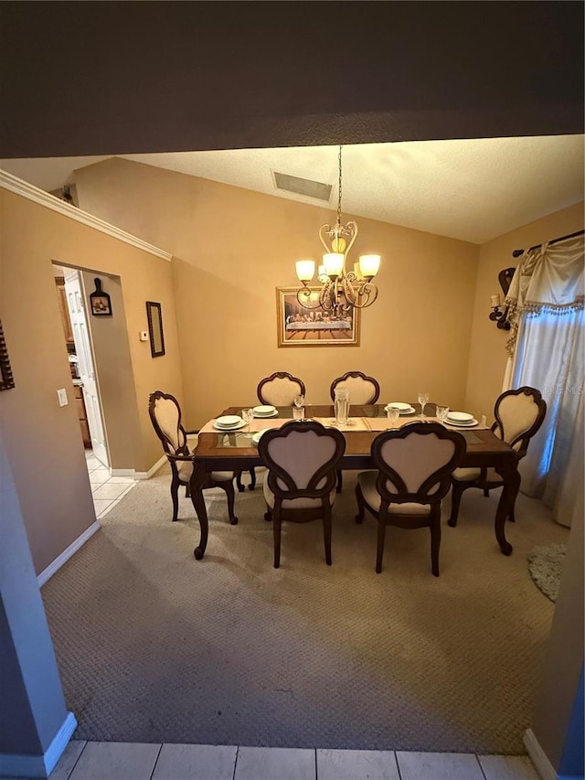 unfurnished dining area with light carpet and a notable chandelier