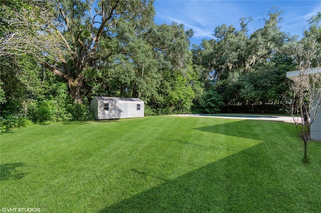 view of yard with a shed