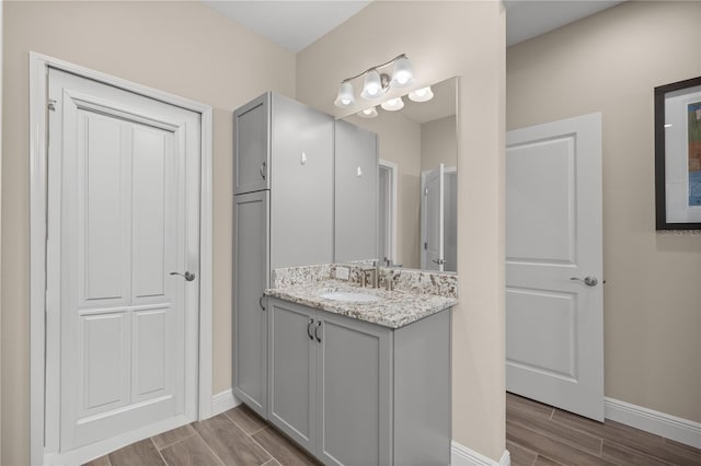 bathroom featuring wood-type flooring and vanity