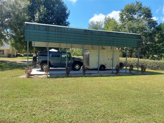 view of car parking featuring a carport and a yard