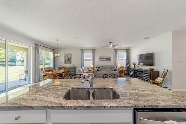 kitchen featuring a textured ceiling, sink, and plenty of natural light