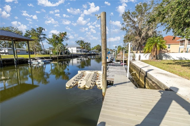 view of dock with a water view