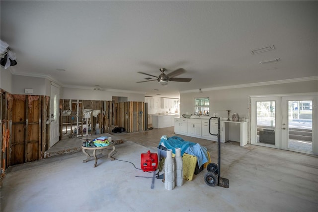 interior space featuring ceiling fan