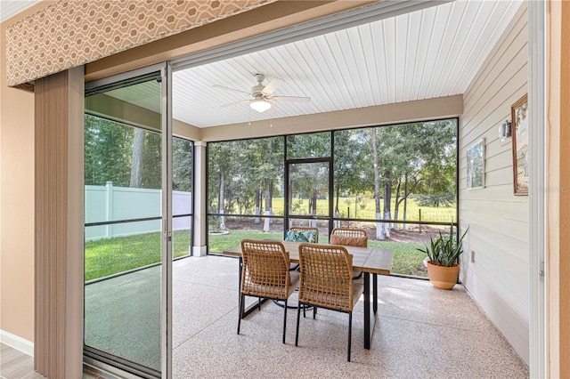 sunroom featuring a wealth of natural light and ceiling fan